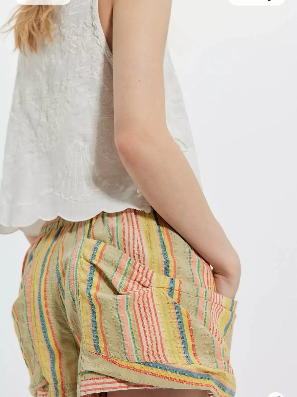 Free People Good Fortune Stripe Shorts Drawstring Wrap Pocket Boho Size XS